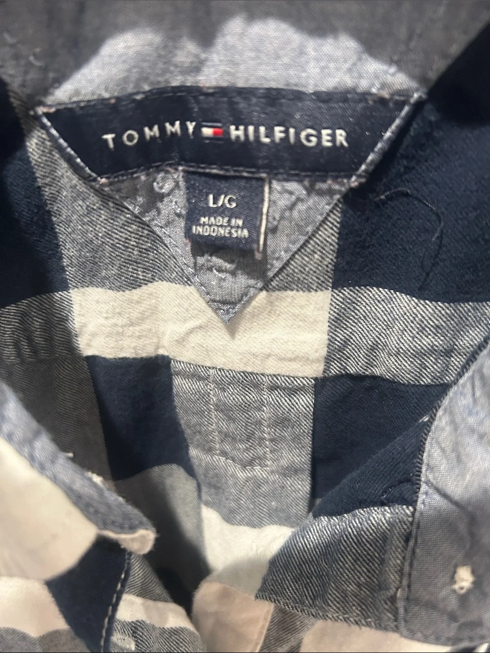 Tommy Hilfiger Navy and White Plaid Button-Down Shirt